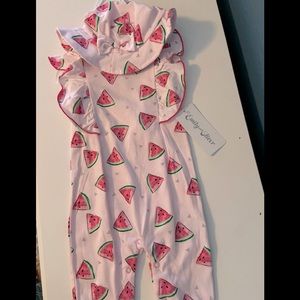 Baby girl watermelon print one piece and hat